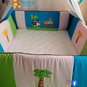 Protectores De Cuna Plano Cuadro A Cuadro - Animalitos En Carreta