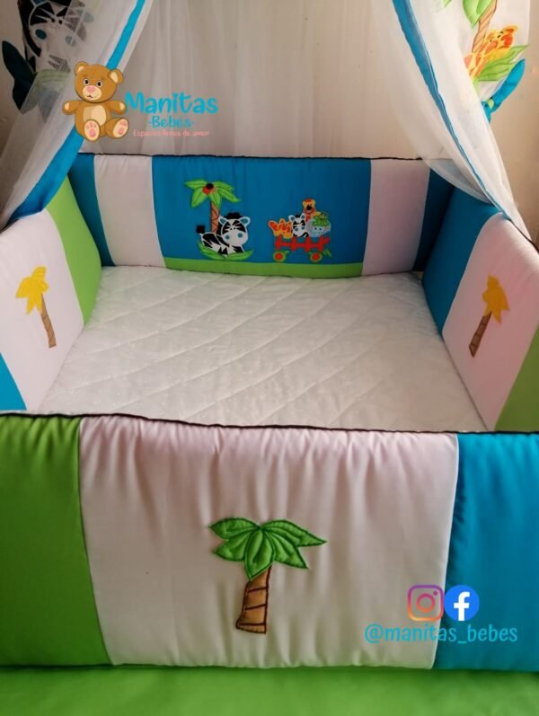 Protectores De Cuna Plano Cuadro A Cuadro - Animalitos En Carreta