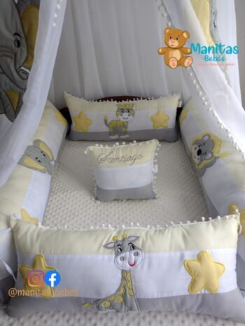 Protectores De Cuna Redondos Tres Franjas - Animalitos del bosque