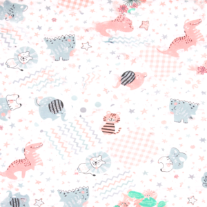 Tela Estampada León, Elefante y Dinosaurio