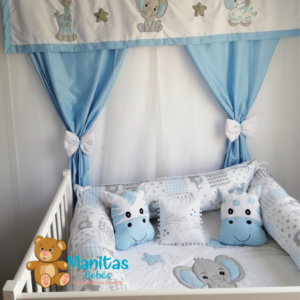 Cortina Azul Celeste Decorada Animalitos De La Selva